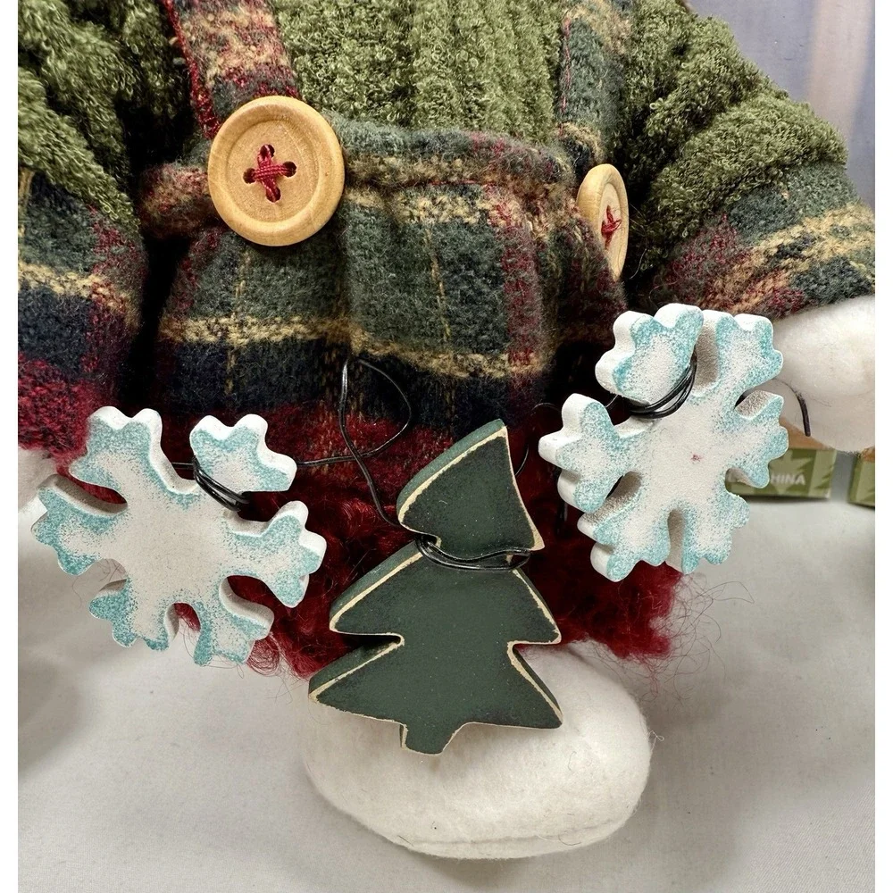 Lot of 3 Skating Snow Person Plush Decor Figures Bucket Sign Garland Skates 9.5
